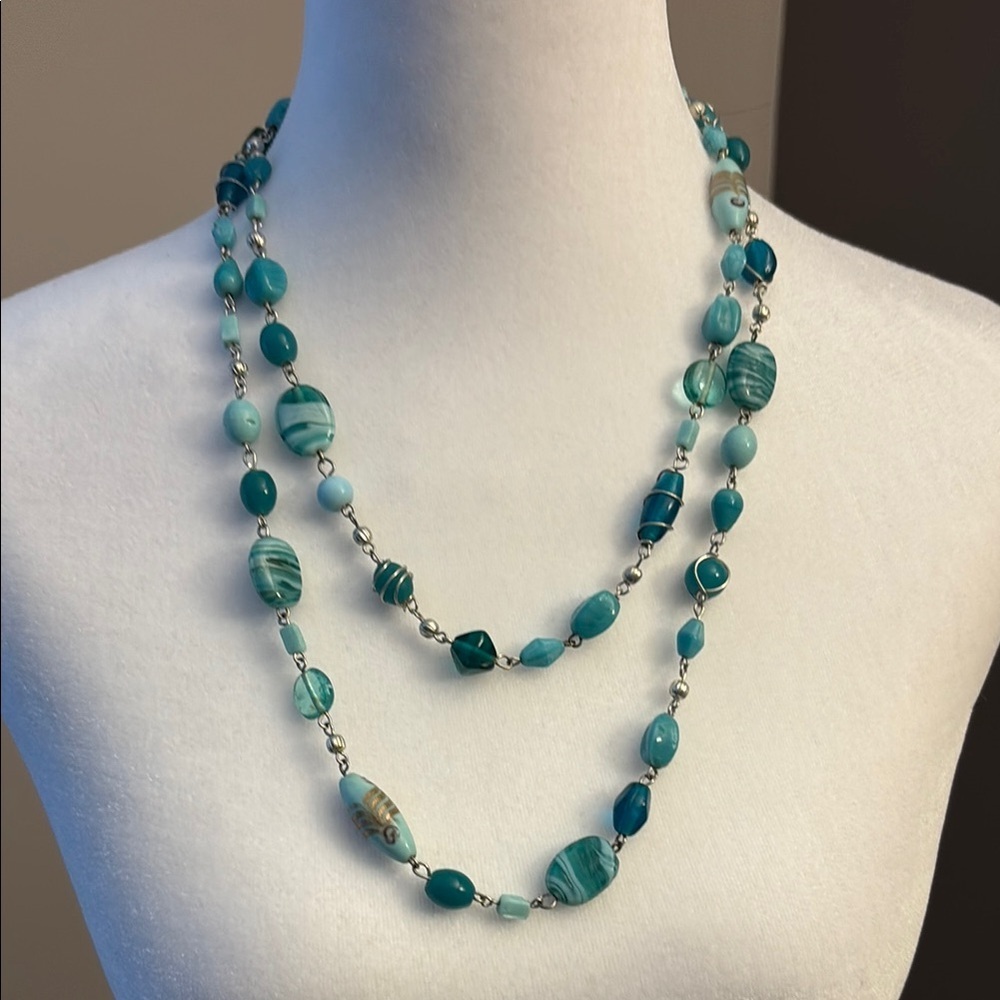 Layered Turquoise Beaded Necklace Southwestern Style Double Strand